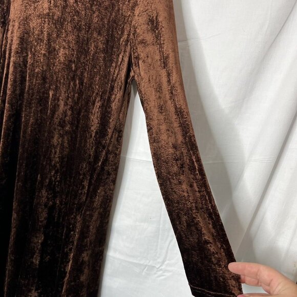 Vintage Carole‎ Little Dress Size 6 Brown Velvet 90s Y2K Long Sleeve Mock Neck - Picture 2 of 8